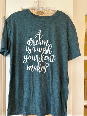 L Disney gray green Graphic Tee White Script A Dream Is A Wish Your Heart Makes thumbnail 1