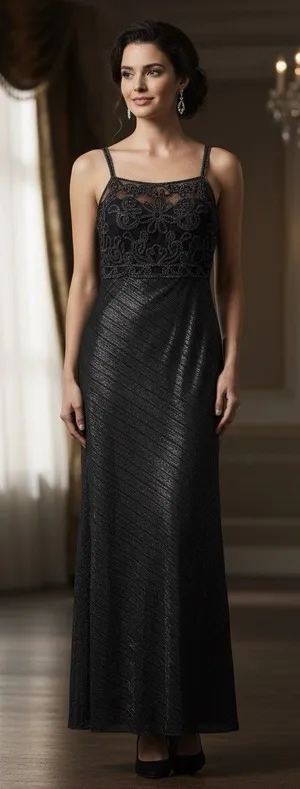 Dollar Black Embroidered Mesh Gown Scoop Neck Strappy Sleeveless Dress Medium thumbnail 1
