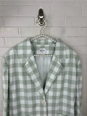 JR Bentley Green Check Gingham Plaid Blazer Size 14 thumbnail 3