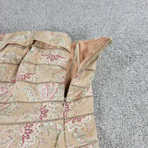 Kay Unger Womens Dress 8 Tan Satin Eyelet Strapless Paisley Print Side Zip Mini thumbnail 10