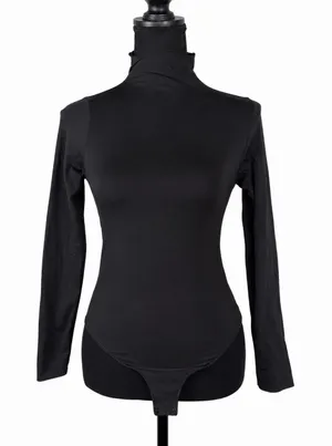 skims essential mock neck long sleeve bodysuit L/XL black Slimming thumbnail 1