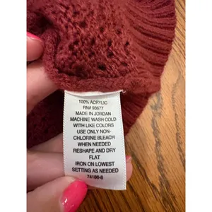 ANA A New Approach Burgundy Pointelle‎ Knit Ruffle Neck Puff Sleeve Sweater M thumbnail 5