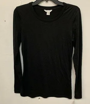 Caslon Womens Black Solid Pima Cotton Long Sleeve Crewneck T-Shirt thumbnail 2