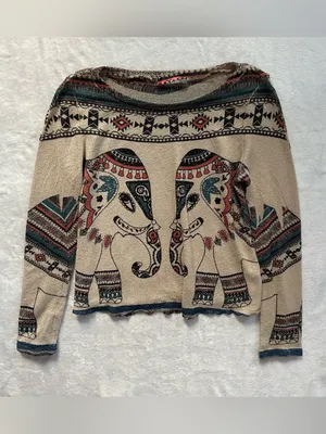Gaze Boho Elephant Knit Long Sleeve Top Size Medium Southwestern Festival thumbnail 2
