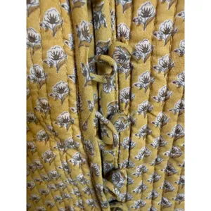 Mustard Yellow Floral Quilted Cotton Jacket S whimsi dainty Festival cottage thumbnail 6