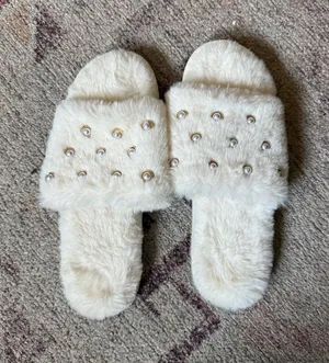 Loft Faux Fur Pearl-Stud Slide Slippers thumbnail 1