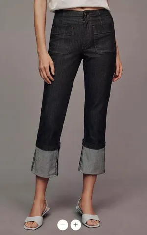 Anthropologie Maeve Cuffed Crop High-Rise Straight-Leg Jeans thumbnail 2