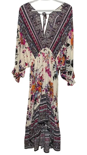 Umgee+ USA Women's Purple Orange Floral Mixed Print Bohemian-Style Dress Size 1X thumbnail 1