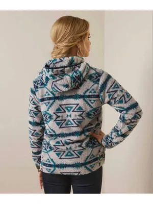 Ariat REAL Berber Pullover Hooded Sweatshirt Aztec Print Half Zip Fleece Size XL thumbnail 3
