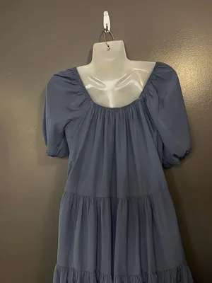 Pinch Dress Womens Small Blue Tiered Babydoll Puff Sleeve Ruffle Hem 3822D thumbnail 8