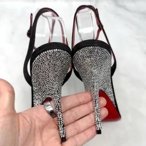 Christian Louboutin Arch Queen Strass Suede Stiletto Sandal Heels Sexy Black 38 thumbnail 10