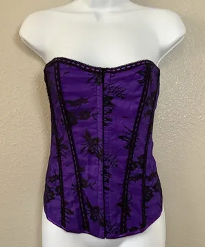 Bonitas Purple Dark‎ Feminine Whimsigoth Lace Gothic Emo Scene Lace Up Corset L thumbnail 1