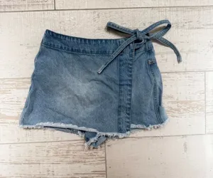 Altar'd State blue denim skirt with tie waist thumbnail 1