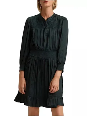 Gerard Darel Johan Smocked Trim Dark Green Dress Size 6 thumbnail 2