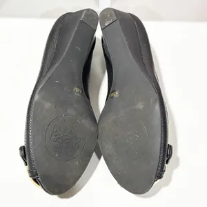 Tory Burch Amanda Demi Wedge Black Open Toe Leather Logo Size 6.5‎ thumbnail 6