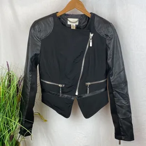Cache Black Vegan Faux Leather Cropped Collarless Moto Zip Jacket XS thumbnail 2