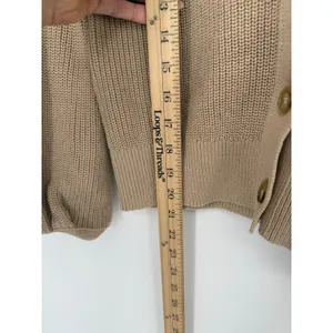 LOFT XS Tan Puff Sleeve Cardigan 100% Cotton V Neck Balloon Sleeve Sweater thumbnail 6