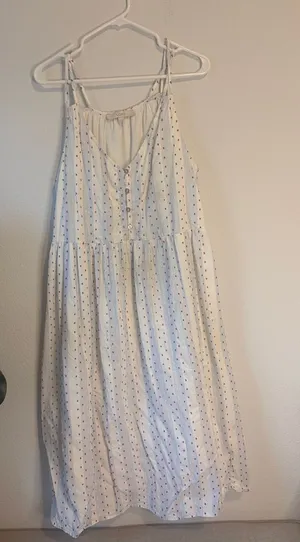LOFT White Midi Sundress with stripes and Multicolor Dot embroidered Print thumbnail 1