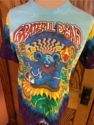 Liquid Blue Grateful Dead Guru Inspiration Bear Tie Dye T Shirt Medium M thumbnail 4