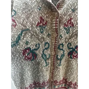 vintage Isle Of Cotton cardigan‎ W/embroidered Flowers Medium Tan thumbnail 2