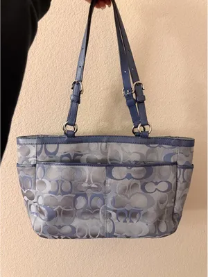 Vintage Ash Blue Coach Gallery Optic Signature Tote thumbnail 2