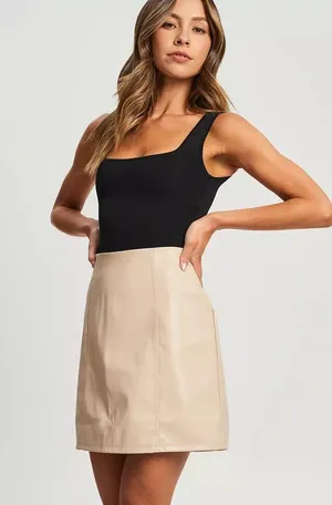 Forever21 beige Faux Leather Mini Skirt. Size Small thumbnail 1