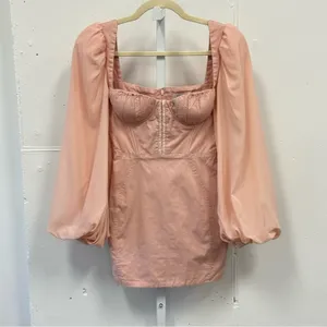 Oh Polly Pink Corset Top Balloon Long Sleeve Bodycon Mini‎ Dress Sz 2 thumbnail 2
