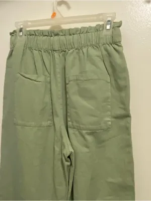 Zara Womens Pants S Small Olive Sage Green Paperbag Waist Light Denim Casual thumbnail 7