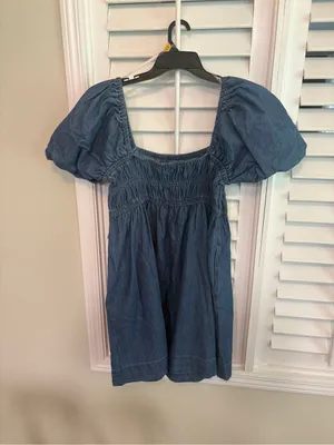 Free Assembly Puff Sleeve Denim Dress Size Large thumbnail 2