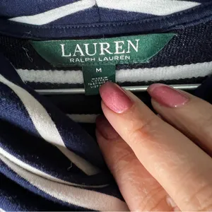 Lauren Ralph Lauren Blue White‎ Striped Cowl Neck Nautical Kangaroo Pocket Top thumbnail 5