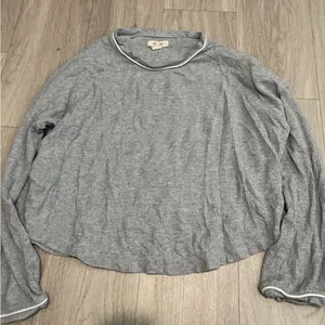 Madewell Heather Gray Knit Top with White Accents thumbnail 1