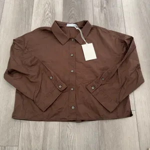 Everlane The Woven Boxy Chocolate PJ Everyday Casual Top Silky Cotton NWT M thumbnail 2