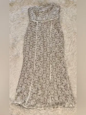 NEW ELLIATT Cali Strapless Lace Midi ivory gold Dress Sz XS thumbnail 4