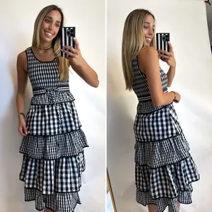 Hunter Bell Andrea Dress Black White Gingham Tiered Midi Size 6 NWT thumbnail 13