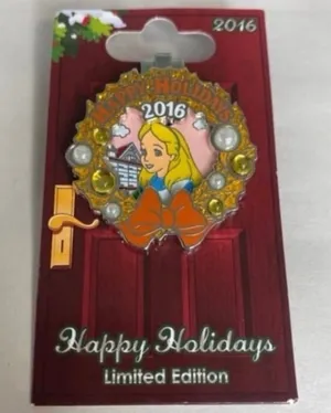 Disney Parks Alice in wonderland grand Floridian Christmas wreath pin NWT thumbnail 1
