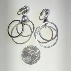 Coro Vintage Silver Tone Triple Hoop Clip On Earrings thumbnail 3