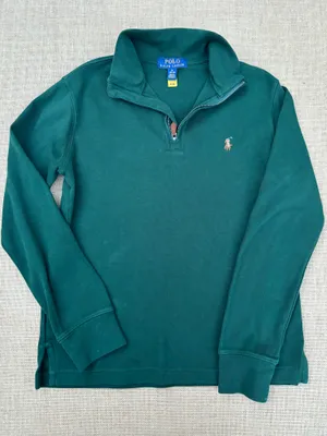 Polo Ralph Lauren Green Estate-Rib Quarter-Zip Pullover Sweatshirt M 10-12 thumbnail 1