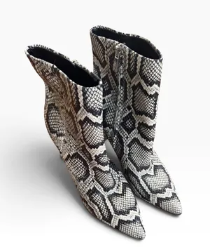 Marc Fisher Snake-Print Pointed Toe Women's Ankle Boots - Black & White thumbnail 1