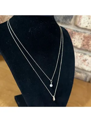 Double strand dainty gold tone necklace with teardrop pendant and rivoli stone thumbnail 3