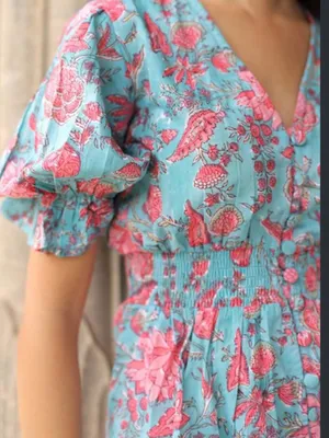 NWT The Fox and The Mermaid Bohemian Chameli Short Dress in Teal Size Large thumbnail 2
