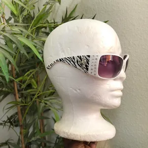 Y2K Gothic Whimsygoth Baddie Cyber Vixen Trendy Streetwear Black White cross sunglasses rhinestone silver bedazzled studs Grunge Gorpcore Mcbling thumbnail 5