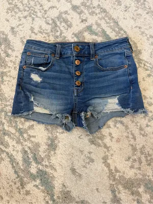 American Eagle Hi-Rise Shortie Denim Shorts Size 2 Distressed Blue thumbnail 2