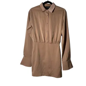 REVOLVE XS mini shirt dress in brown satin Women ALL THE WAYS Long Sleeve thumbnail 2