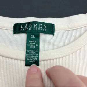 Lauren Ralph‎ Lauren Ribbed Top Cream Brown Faux Suede Patch Medium Western FLAW thumbnail 2