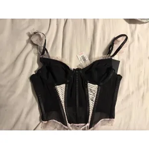 Spencer's Corset Top Goth Black Pink Lace Up Ruffle Trim NWT Small thumbnail 3