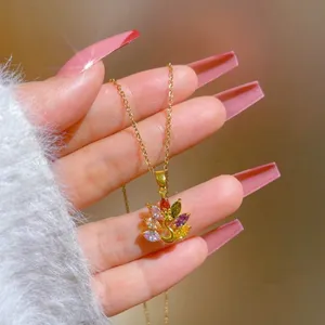 18K Gold Plated Colorful Crystal Peacock Pendant Necklace for Women thumbnail 2
