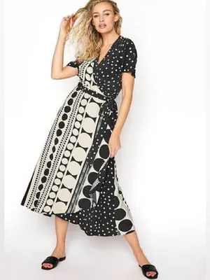 NWT Long Tall Sally Mix Spot Print Wrap Black/Ivory Polka Dot Maxi Dress Size 14 thumbnail 4