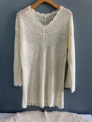Anrabess Women’s Crochet Swimsuit Cream Cover Up thumbnail 3