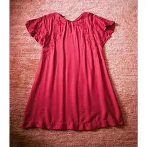 LOFT Red Embroidered Shift Dress Size S Open Back Cross Strap thumbnail 2
