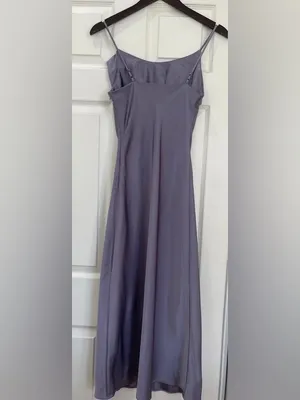 Satin Slip Midi Dress with Draped Cowl in Lavender thumbnail 4